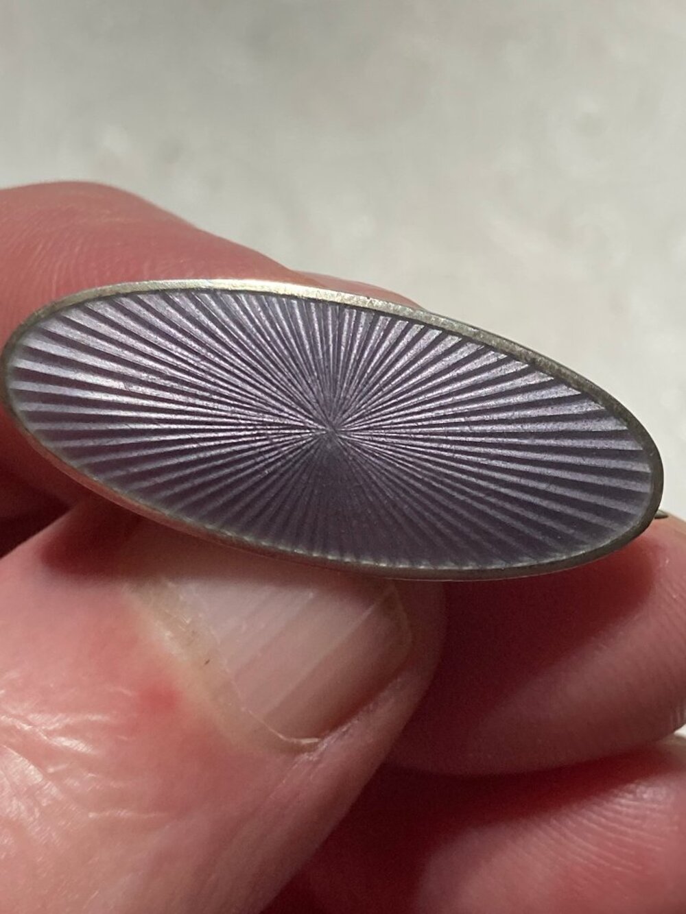 Marius Hammer Antique 930S Purple Oval Guilloche Enamel Brooch Pin 1.25"
